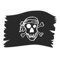 Jolly Roger skull, pirate skull on a black flag. Piracy symbols of captain skull.