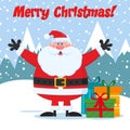 Jolly Santa Claus Cartoon Mascot Character With Open Arms And Gifts Boxes Royalty Free Stock Photo