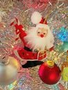 Jolly Santa Claus and Christmas Ball Ornaments Royalty Free Stock Photo
