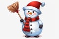 Jolly snowman clip art with a broomstick