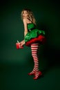 jolly woman in new year elf