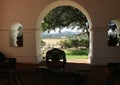 Jolon, California, USA - 20 Oct 2023: Patio with a beautiful view, Hearst Hacienda Hotel. Royalty Free Stock Photo