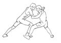 Greco-Roman wrestling. Black isolated contour.
