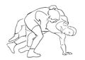 Greco-Roman wrestling. Black isolated contour.