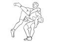 Greco-Roman wrestling. Black isolated contour.