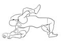 Greco-Roman wrestling. Black isolated contour.