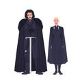 Jon Snow and Daenerys Targaryen dressed in black clothing. Game of Thrones novel and TV series most popular fictional Royalty Free Stock Photo