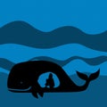 Jonah in the whale. Silhouette, hand drawn