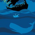 Jonah and the whale. Silhouette, hand drawn. Royalty Free Stock Photo