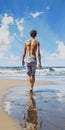 Jonathan Walking Alone On Beach: Chrome Reflections Painting