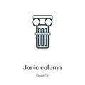 Jonic column outline vector icon. Thin line black jonic column icon, flat vector simple element illustration from editable greece Royalty Free Stock Photo