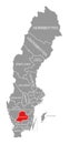 Jonkoping red highlighted in map of Sweden Royalty Free Stock Photo