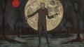 Vampire Haunted By The Moon: Macabre Illustration In The Style Of Hugo Simberg