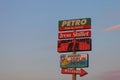 JOPLIN, MISSOURI - JULY, 8 2018 - Joplin 44 Petro truckstop welcome sign with Iron Skillet restaurant.