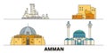 Jordan, Amman flat landmarks vector illustration. Jordan, Amman line city with famous travel sights, skyline, design.
