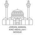 Jordan, Amman, King Abdullah I Mosque travel landmark vector illustration