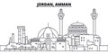 Jordan, Amman line skyline vector illustration. Jordan, Amman linear cityscape with famous landmarks, city sights