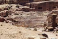 Jordan. Ancient city of Petra, carved into rock, is capital of Nabataean kingdom. Roman amphitheater carved into red sands Royalty Free Stock Photo