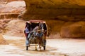 Tourist complex of the ancient city of Petra with tourists and locals Royalty Free Stock Photo