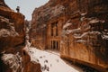 JORDAN, Ancient Petra - May, 2019:Tourist complex of the ancient city of Petra with tourists and locals Royalty Free Stock Photo