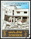 JORDAN - CIRCA 1969: A stamp printed in Jordan from the `Tragedy in the Holy Lands` issue shows wrecked building, circa 1969.