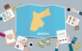Jordan country growth nation team discuss with fold maps view from top