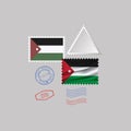 JORDAN flag postage stamp set, isolated on gray background, vector illustration. 10 eps Royalty Free Stock Photo