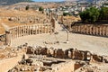 Jordan. The greco roman city of Gerasa Jerash. The oval forum and cardo maximus