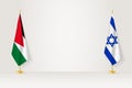 Jordan and Israel flag on indoor flagpole, meeting concept between Israel and Jordan