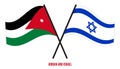 Jordan and Israel Flags Crossed And Waving Flat Style. Official Proportion. Correct Colors