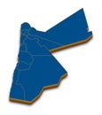 Jordan map vector. High detailed administrative 3D map of Jordan with dropped shadow. Vector blue isometric silhouette with admini