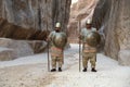 Nabatean soldiers in Siq - gorge that leads to Red Rose City Of