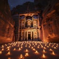 jordan petra night treasury with candles on ground Royalty Free Stock Photo