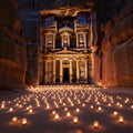 jordan petra night treasury with candles on ground Royalty Free Stock Photo