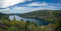 Jordan Pond Panorama from atop North Bubble Mountain Royalty Free Stock Photo