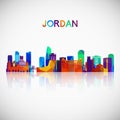 Jordan skyline silhouette in colorful geometric style.