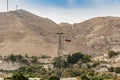 Mount of the temptations and cable car course to the monastery of the temptations in the valley of jordan. Jericho Palestinian Royalty Free Stock Photo