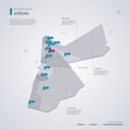 Jordan vector map with infographic elements, pointer marks