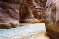 Jordan. Wadi Al Mujib Canyon in Wadi Mujib Nature Biosphere Reserve. Sheer cliffs of enormous height are polished