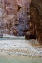Jordan. Wadi Al Mujib Canyon in Wadi Mujib Nature Biosphere Reserve. Sheer cliffs of enormous height are polished by water