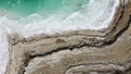 Aerial view of the salt strata in the coast line of Dead Sea in Jordan.