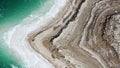 Aerial view of the salt strata in the coast line of Dead Sea in Jordan.