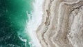 Aerial view of the salt strata in the coast line of Dead Sea in Jordan.