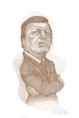 Jose Manuel Barroso Caricature sepia engraving style