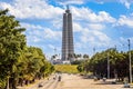 Jose Marti square view with monument, memorial tower and road wi