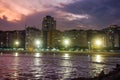 Jose menino beach in Santos city, Sao Paulo, Brazil, at dusk. beachfront buidings Royalty Free Stock Photo