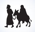 Joseph and Mary go to Bethlehem. Vector drawing