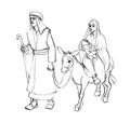 Pencil drawing. Joseph and Mary go to Bethlehem Royalty Free Stock Photo