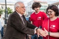 Josep Borrel, candidate for the PSOE in the European elections, on his arrival at the rally in Caceres.