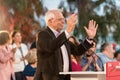 Josep Borrell, PSOE candidate in the European elections, during his speech at the meeting held in Caceres.